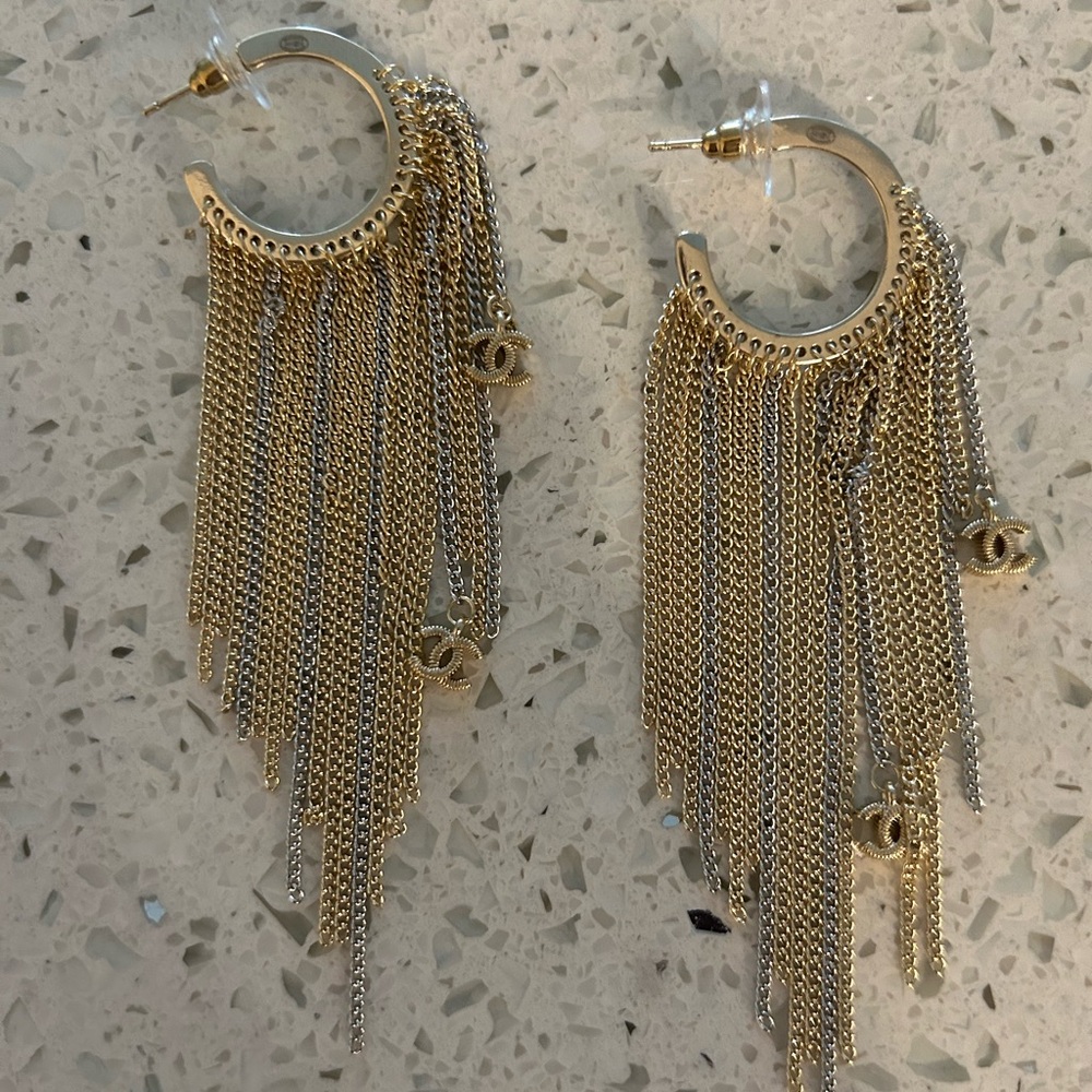 Chanel Gold/Silver Chain Earrings